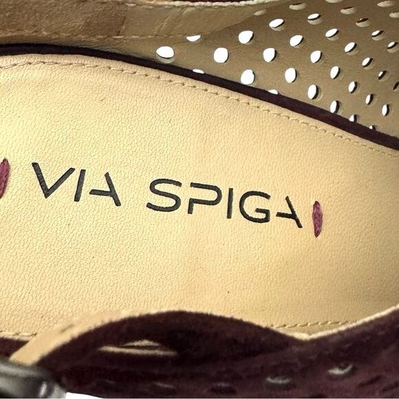 Via Spiga Tasa Burgundy Suede Peep Toe High Heel Shoes Size 10 Medium Pre-Owned - Picture 7 of 11
